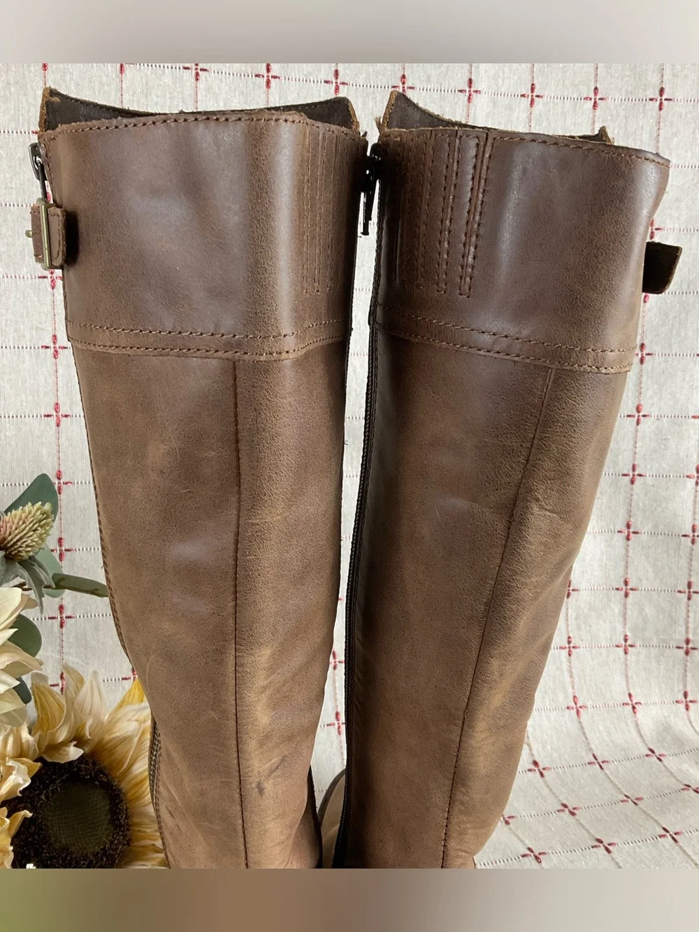 BORN Fannar Brown Leather Knee High Boots F32716 Size 6 Full Zip Riding Boots